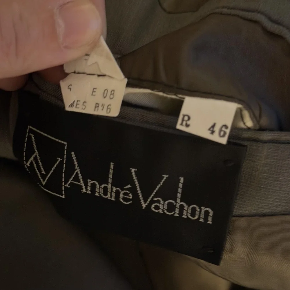 Andre‎ Vachon Suit Jacket Mens 46 Gray Pinstripe Wool Blend Double Breasted USA
